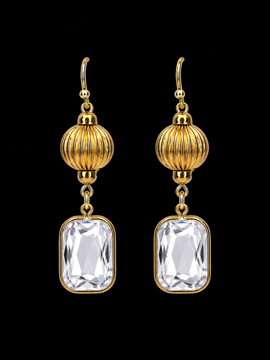Vintage Fluted and Square Crystal Drop Earrings