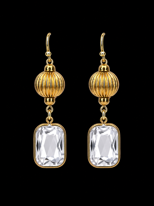 Vintage Fluted and Square Crystal Drop Earrings