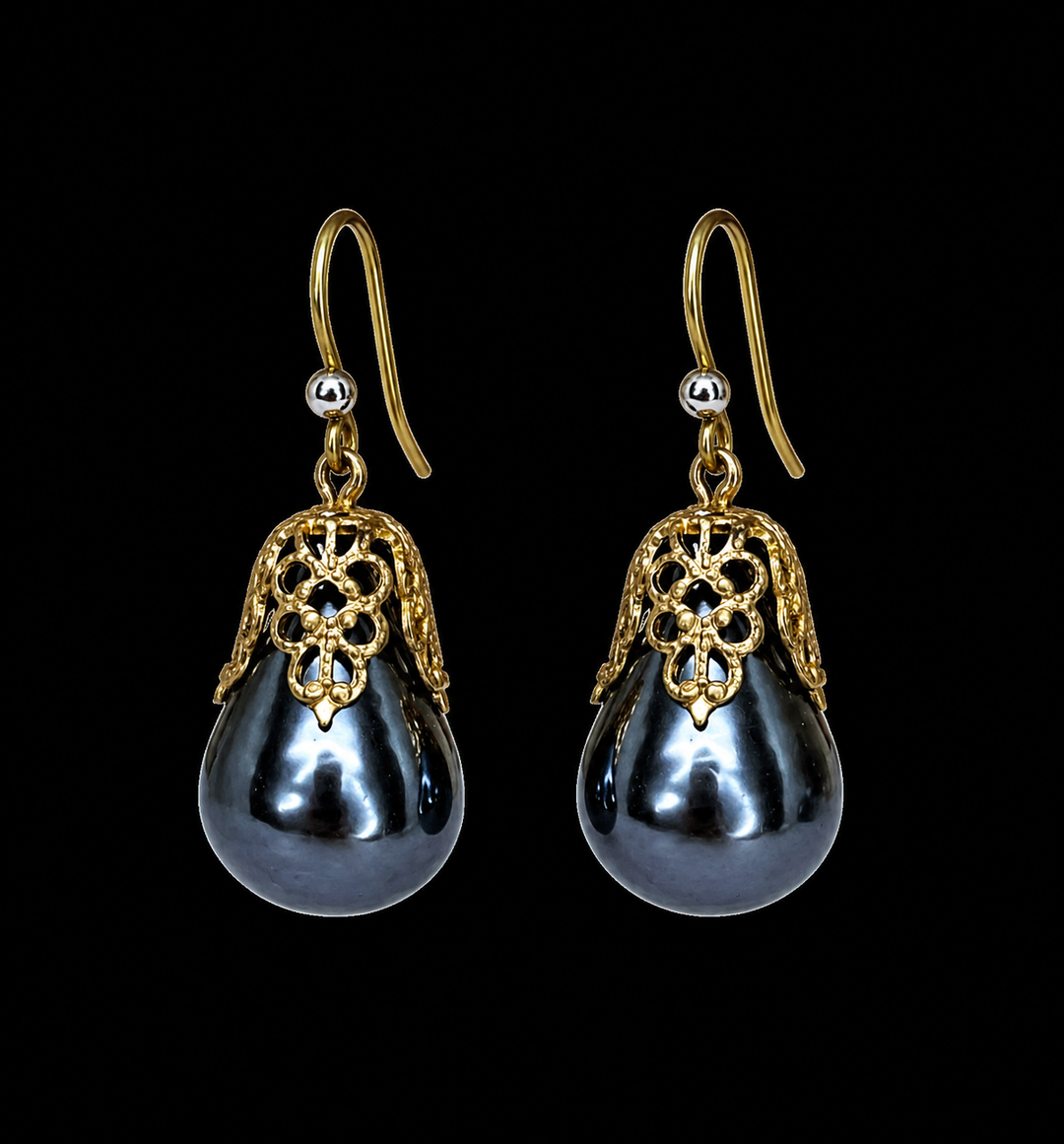 Vintage Faux Pearl Filigree Capped Earrings