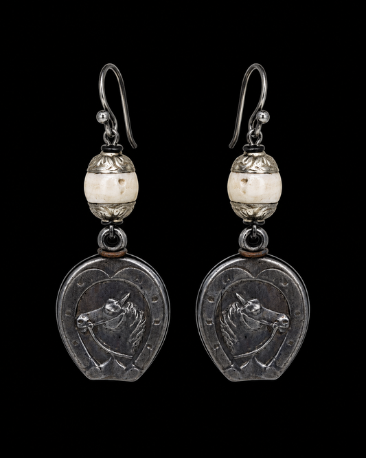 Bone and Vintage Horse Fob Earrings