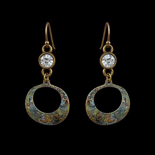 Patina Circle and CZ Earrings