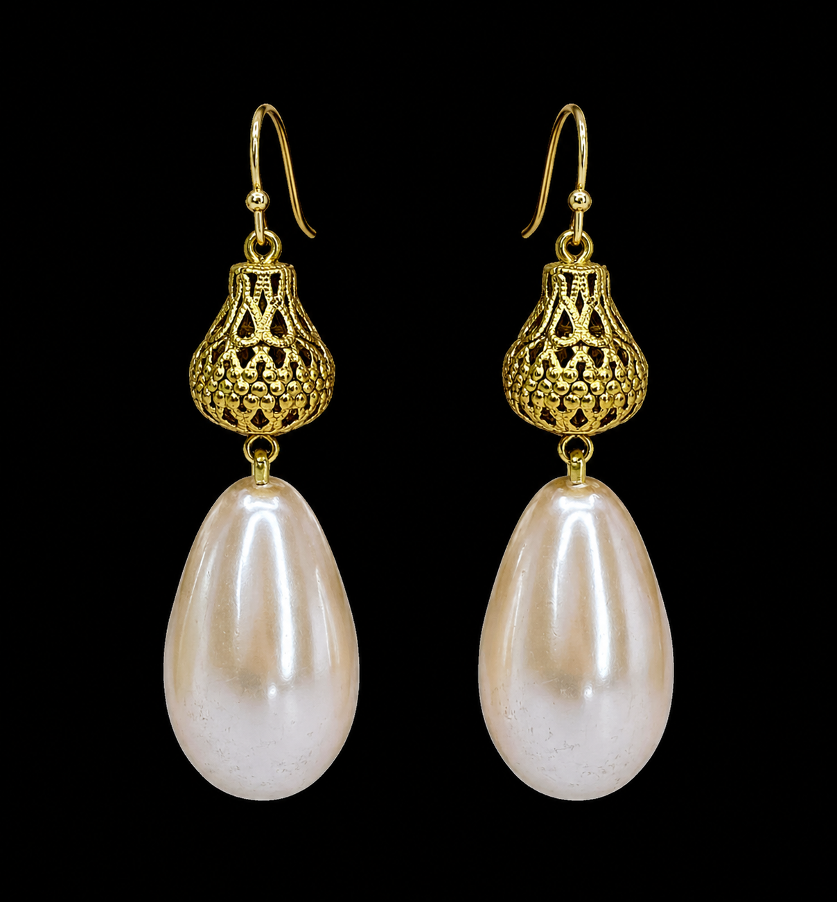 Vintage Filigre and Faux Pearl Earrings