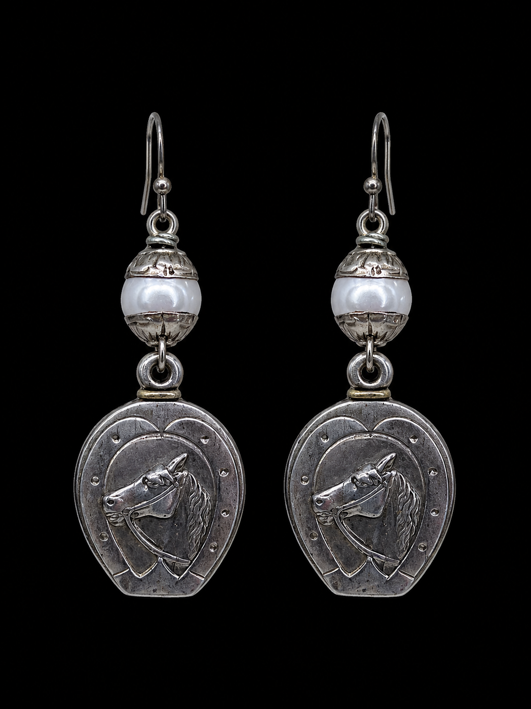 Vintage Horse Fob and Faux Pearl Earrings