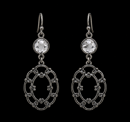 Gunmetal Oval Crystal Earrings