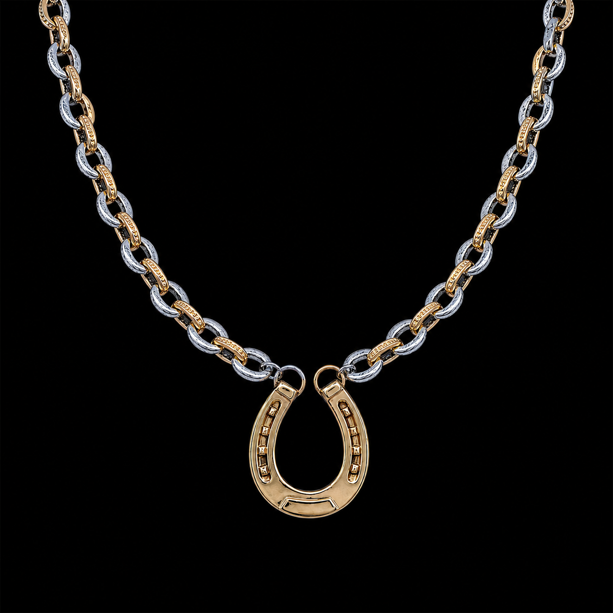 Mixed Metal Chain With Vintage Horseshoe Pendant