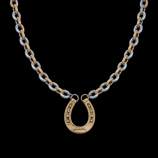 Mixed Metal Chain With Vintage Horseshoe Pendant