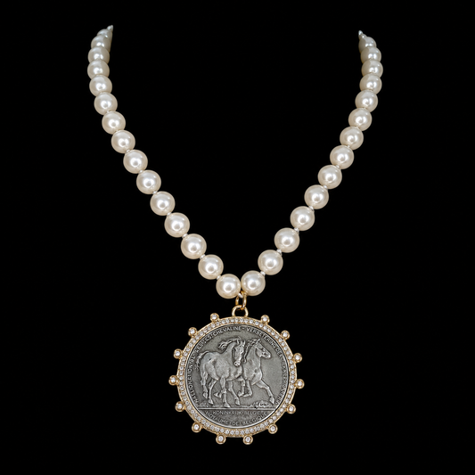 Vintage Pearls with Gold Plated Sterling Horse Coin