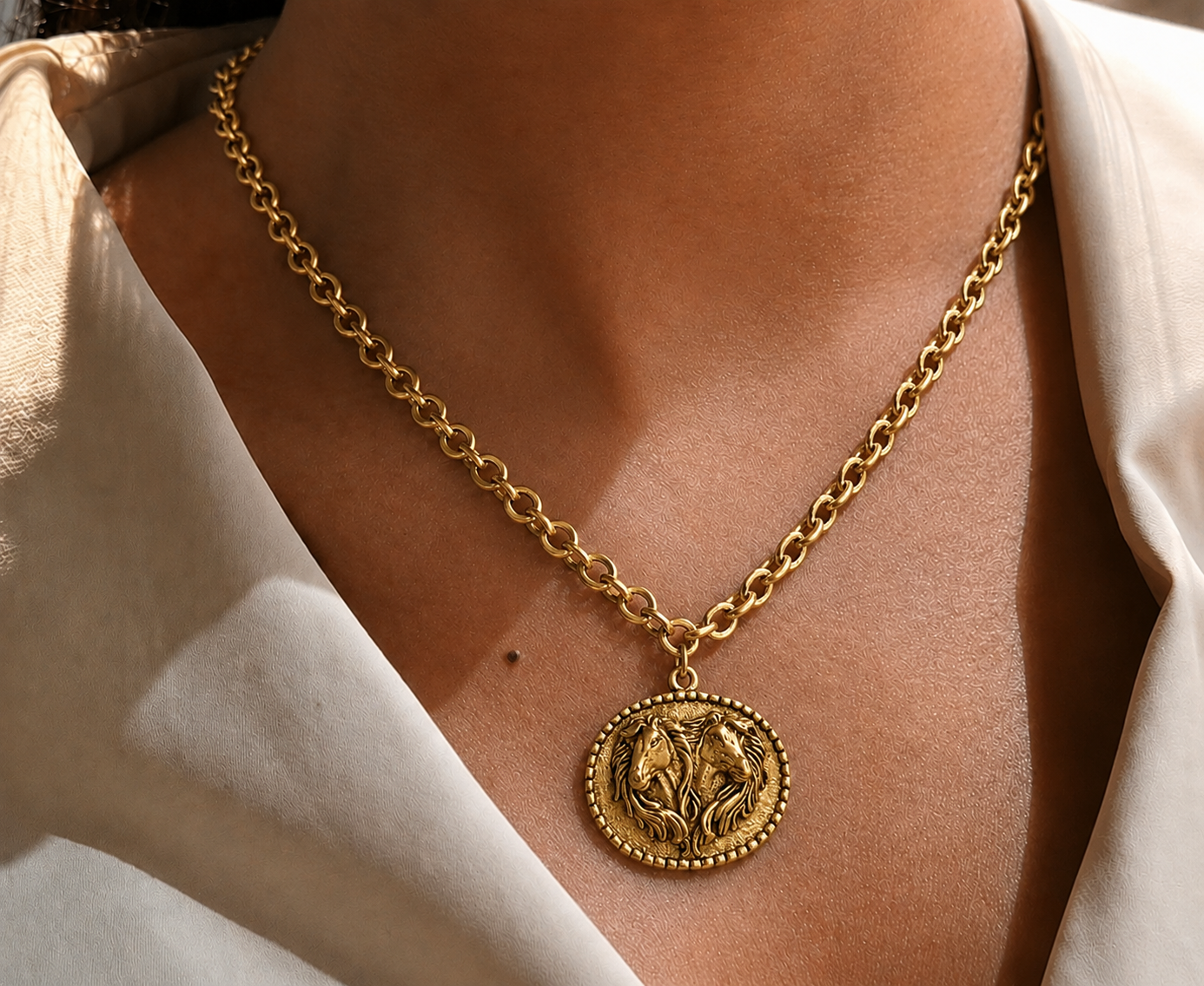 Gold Plated 17" Chain with Vintage Horse Pendant