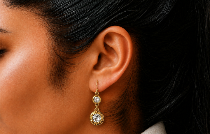 Gold Plated Double Swarovski Crystal Earrings