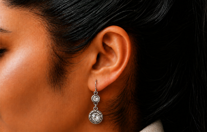 Sterling Plated Double Swarovski Crystal Earrings