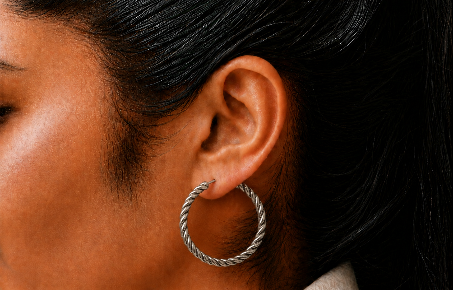 Sterling Plated Vintage Rope Hoop Earrings
