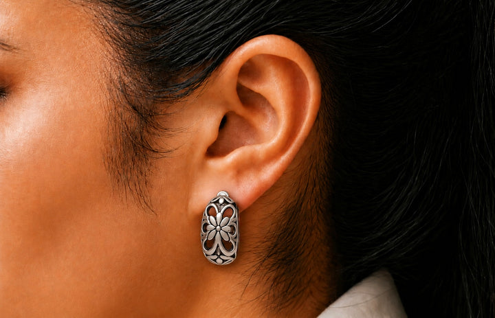 Reproduction Gold Plated Floral Half Hoop Earrings