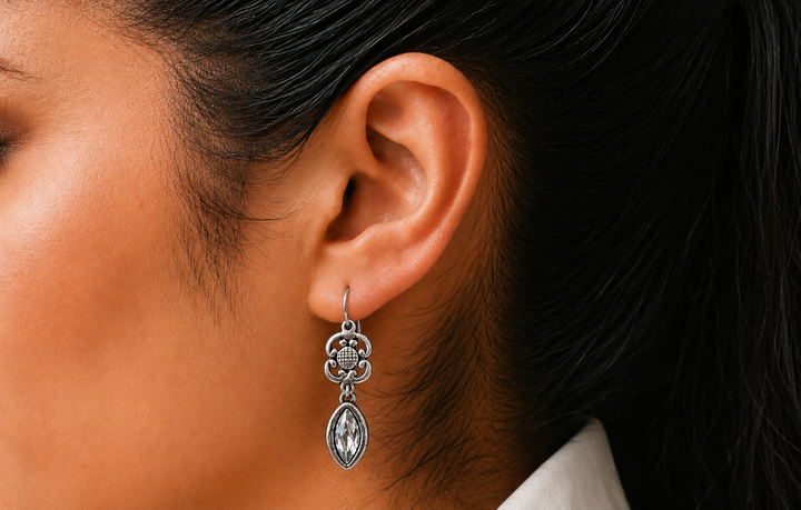 Vintage Reproduction Clover &amp; Crystal Earrings