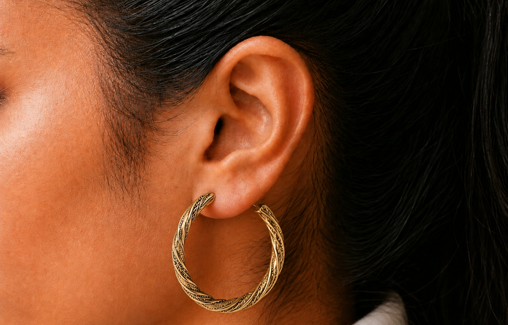 Large Gold Plated Vintage Hoop Earrings