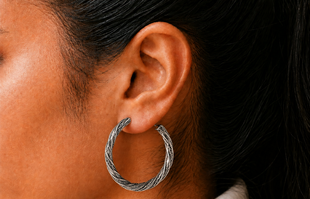 Large Silver Plated Vintage Hoop Earrings