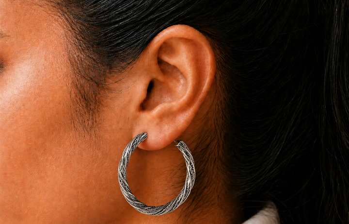 Large Silver Plated Vintage Hoop Earrings