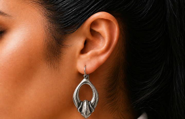 Repurposed sterling plated elongated french drop earring