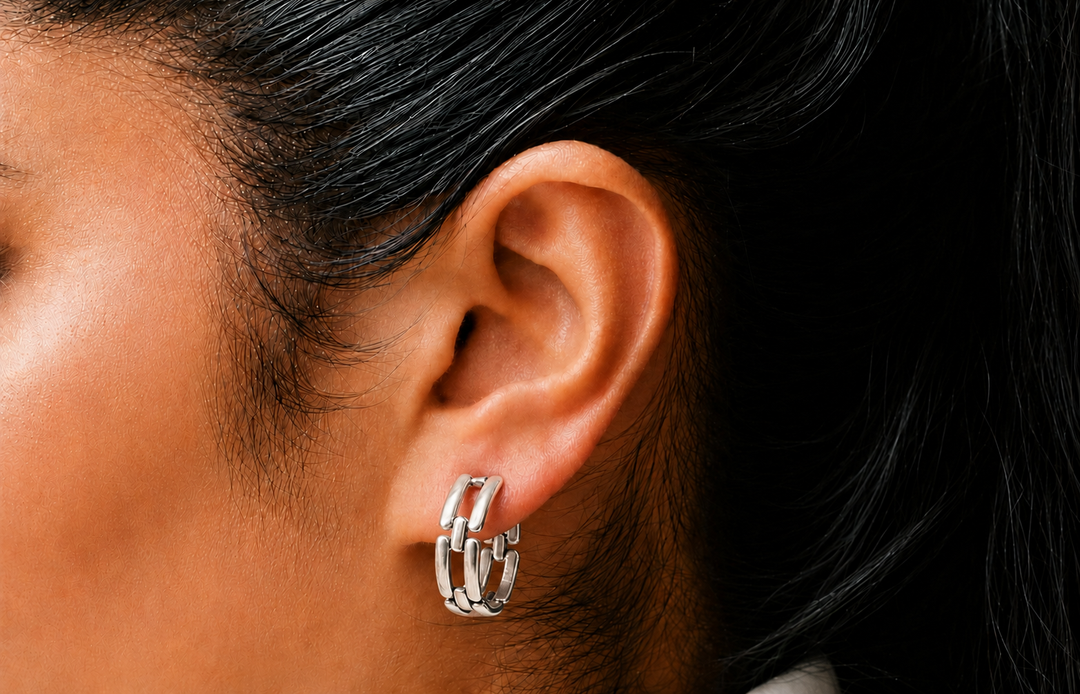 Vintage Reproduction Sterling Plated Link Hoops