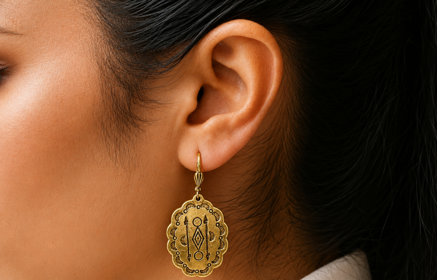 Vintage Gold Plated Reproduction Artisanal Scalloped Earrings