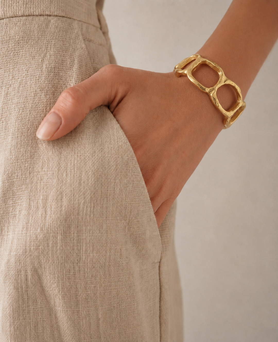 Gold plated Repurposed oragnic circle cuff bracelet