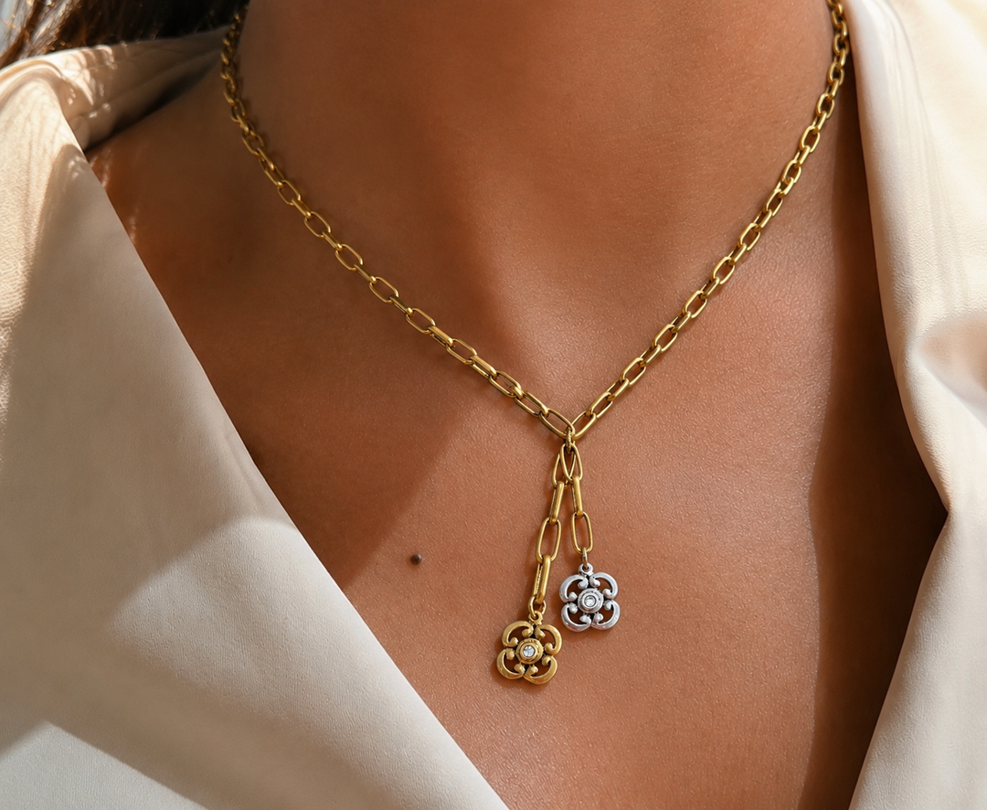 Gold and Silver Plated Flower Lariat