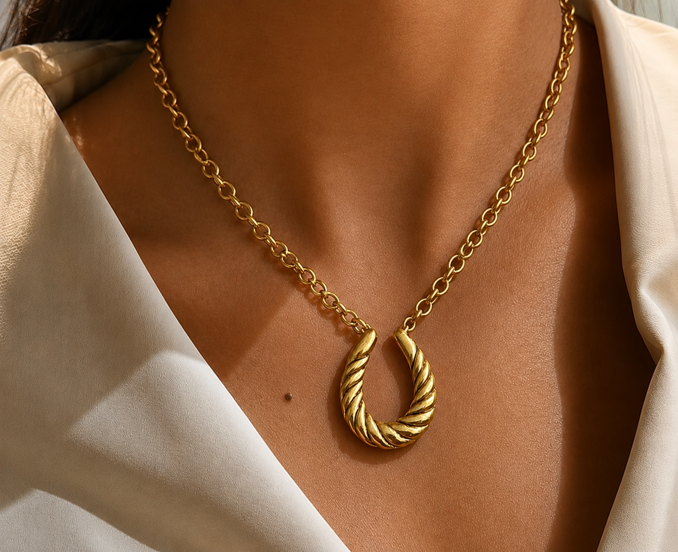 Gold Plated Ribboned Horseshoe Necklace