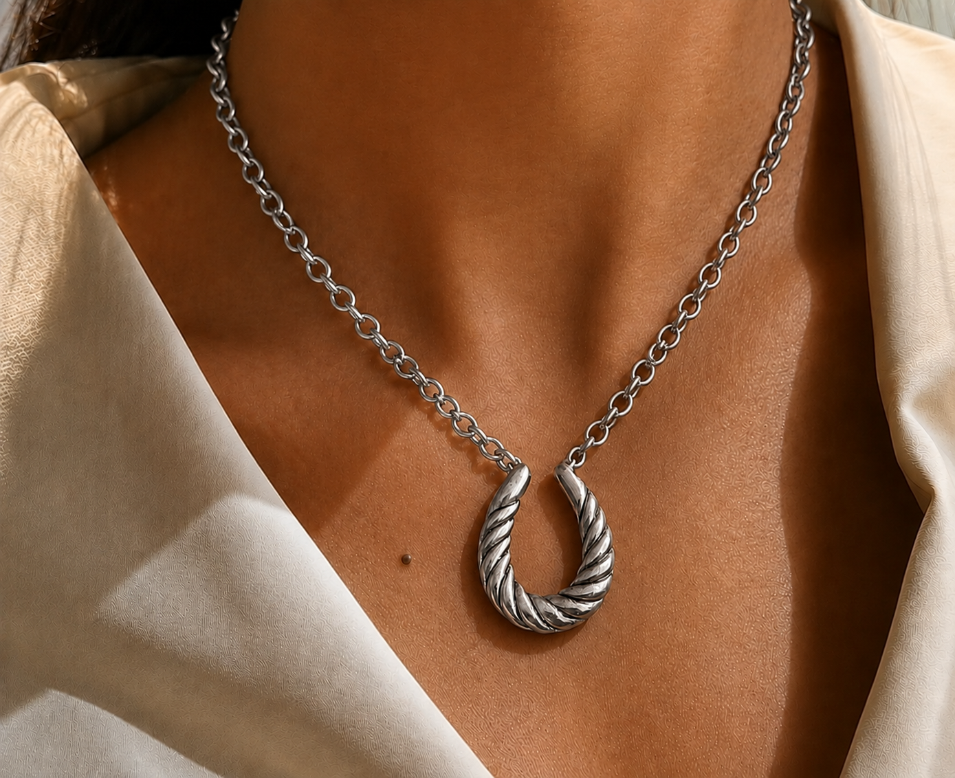 Sterling Plated Ribboned Horseshoe Necklace