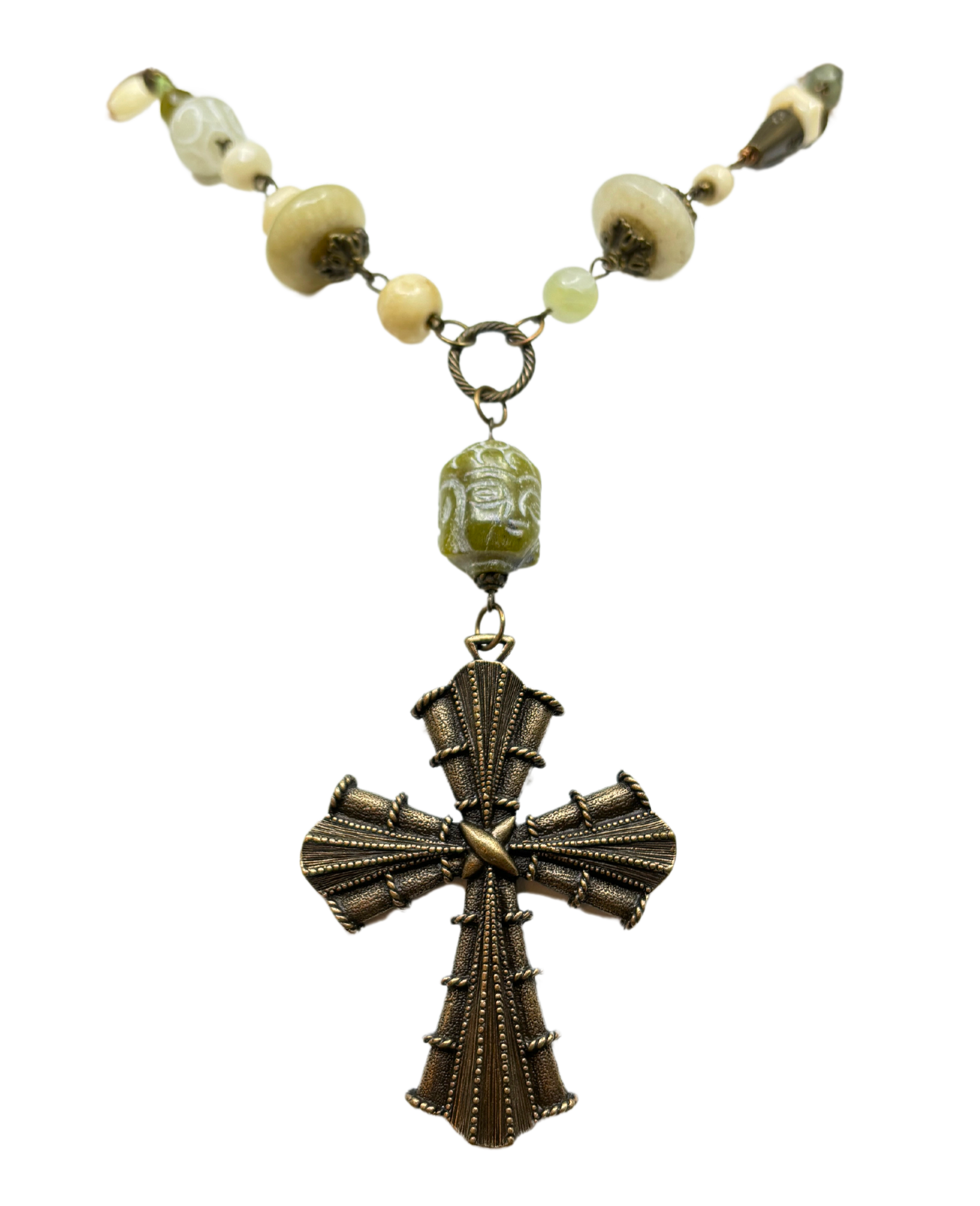 Vintage Green Handmade Rosary Chain Necklace