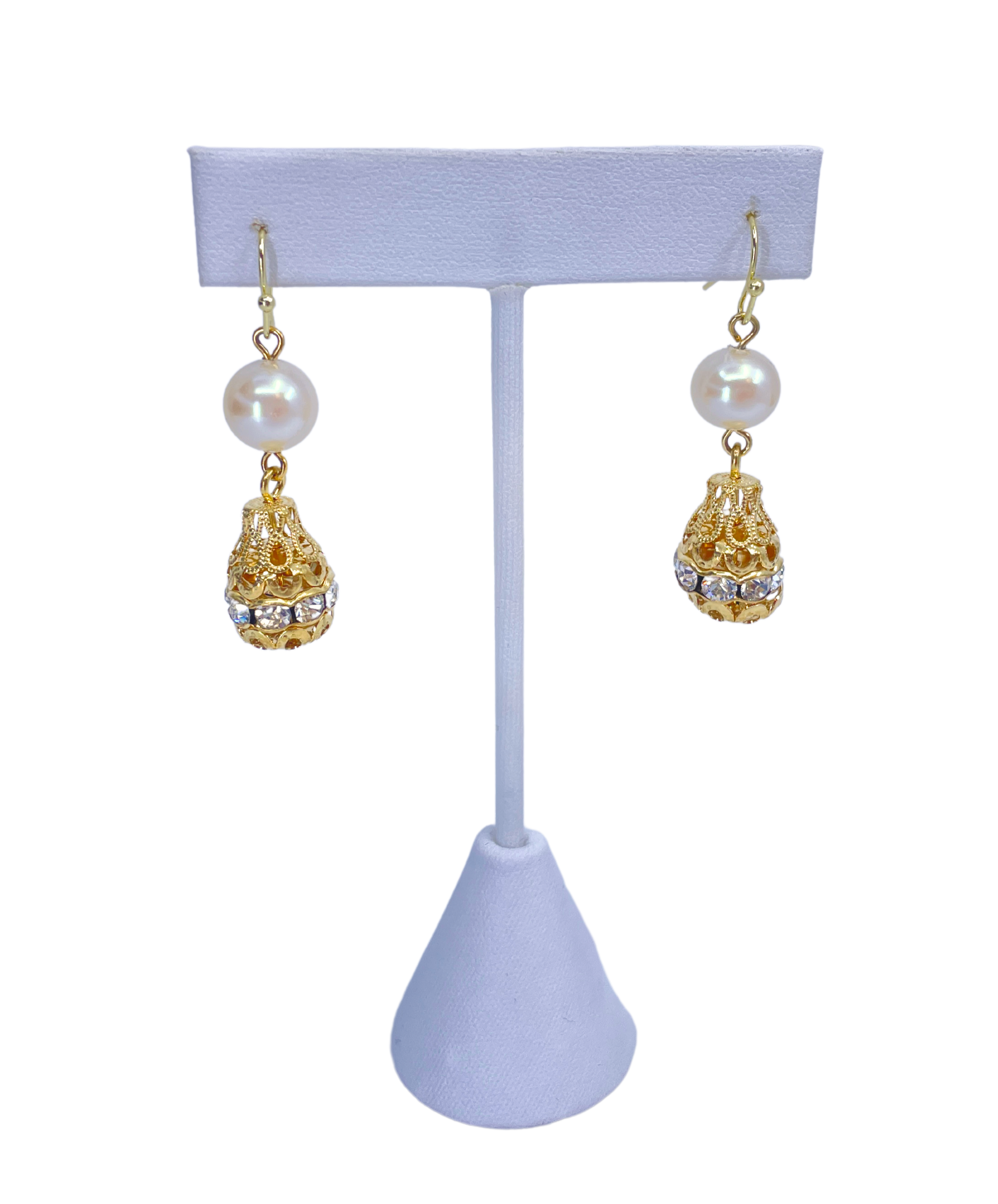 Vintage Pearl Drop & Gold Plated Rhinestone Earrings