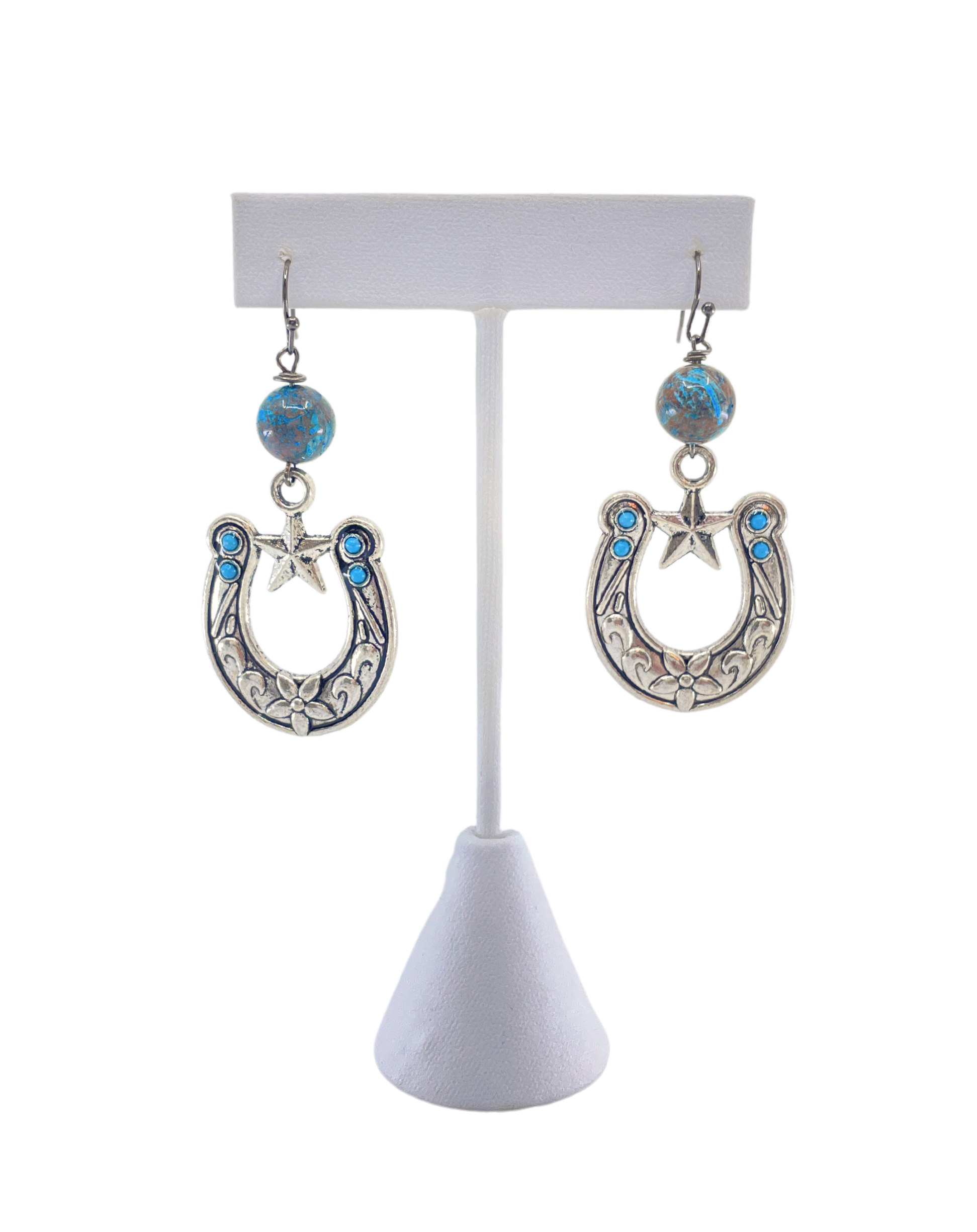 Large Silver & Turquoise Horseshoe Earrings