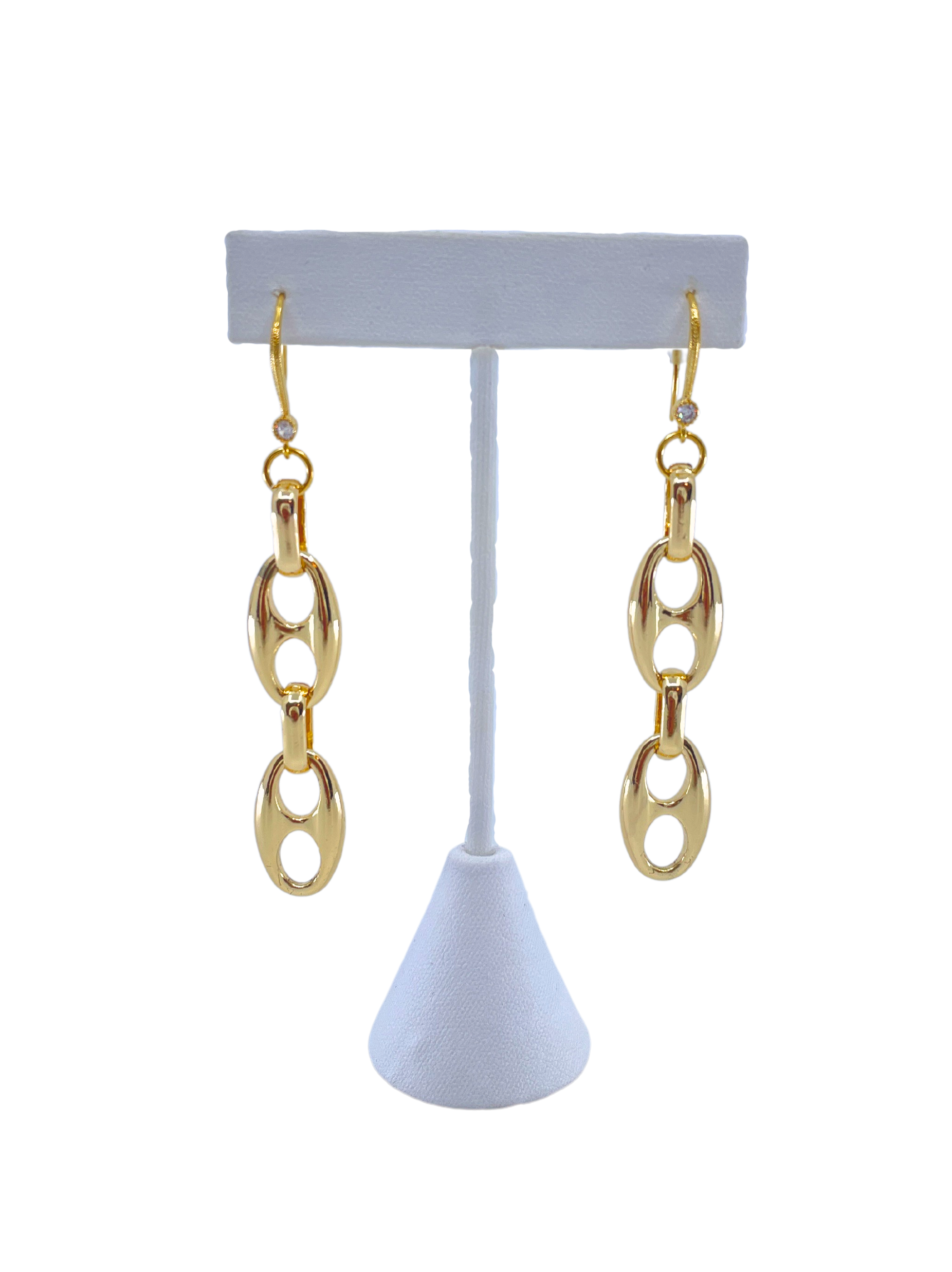 Gold Plated Chain Link & Rhinestone Earrings