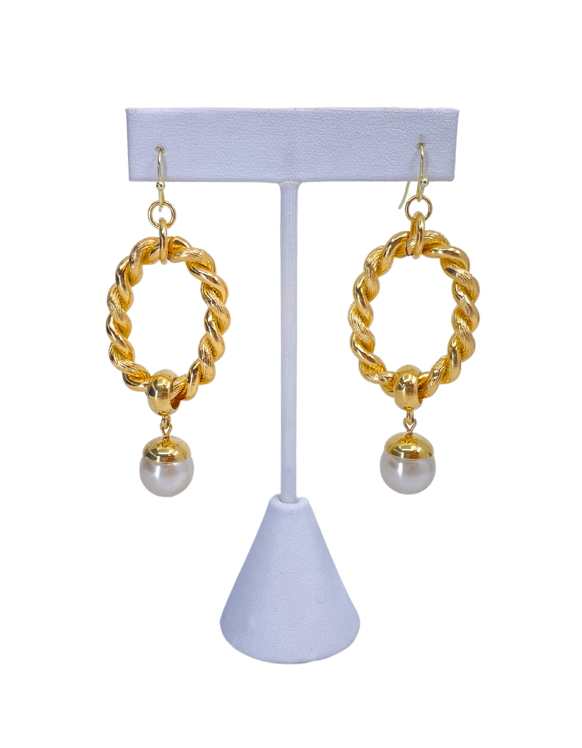 Vintage Gold & Pearl Drop Earrings (Medium)
