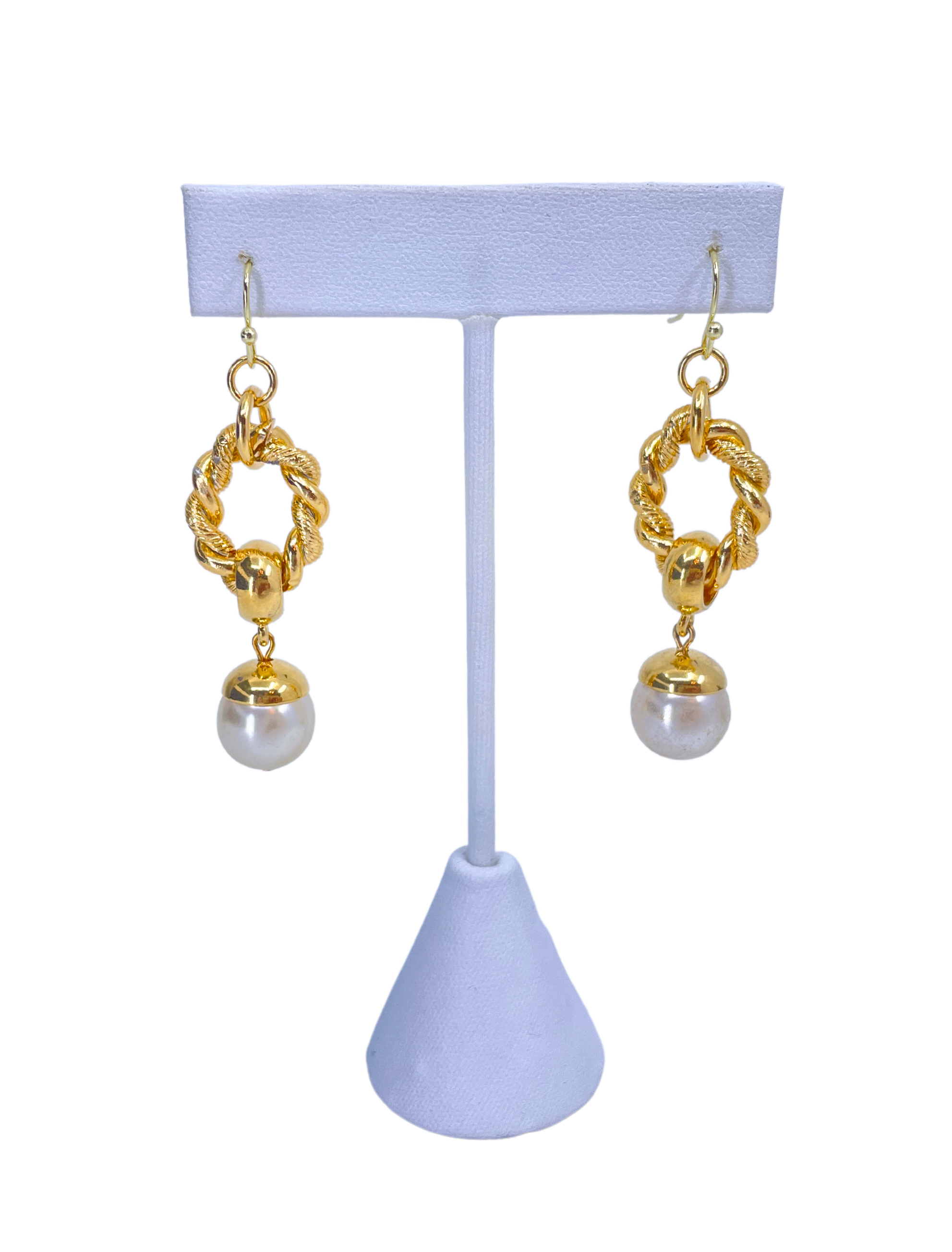 Vintage Gold & Pearl Drop Earrings (Small)
