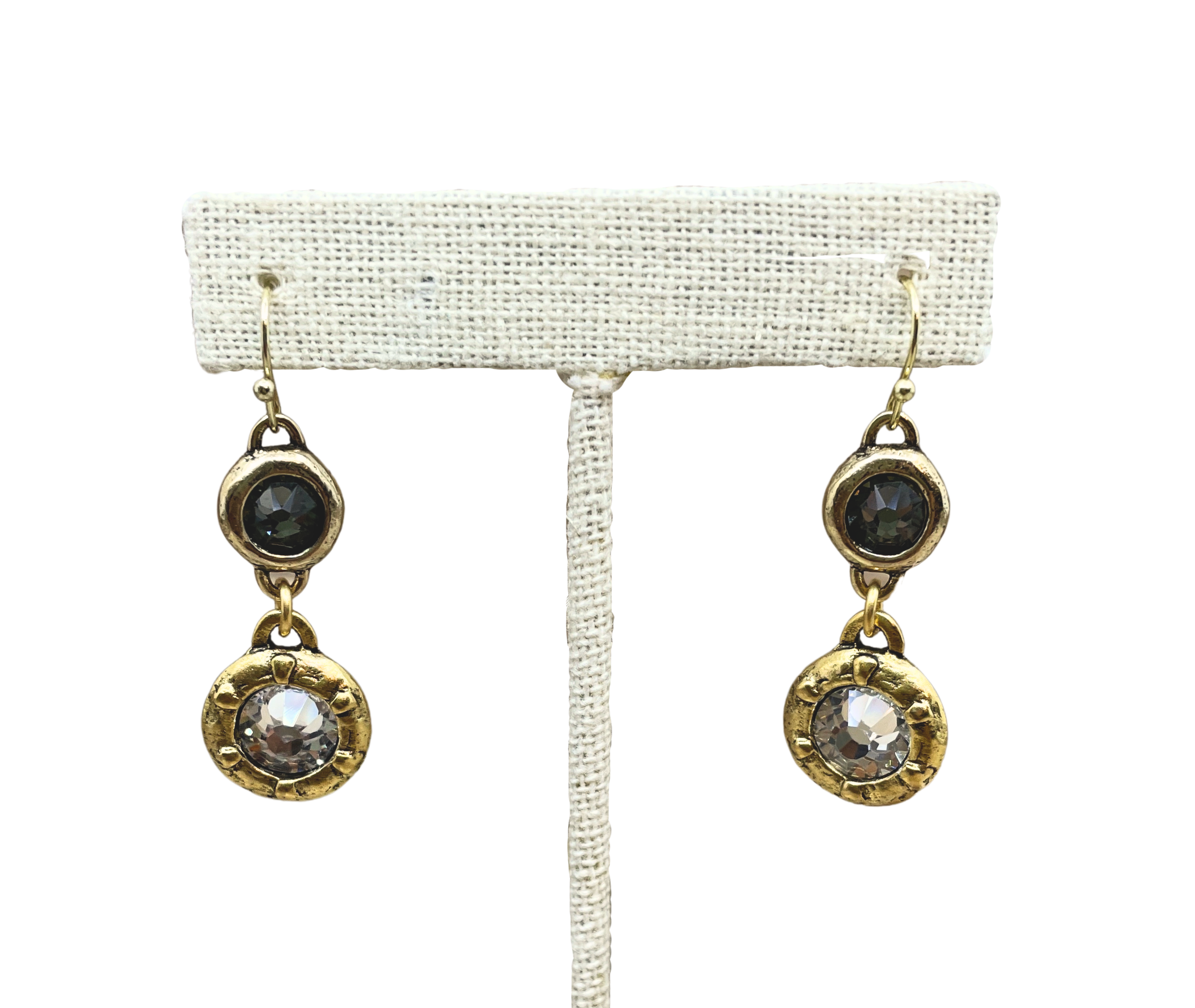 Gold Plated Double Swarovski Black Diamond and Clear Crystal Earrings