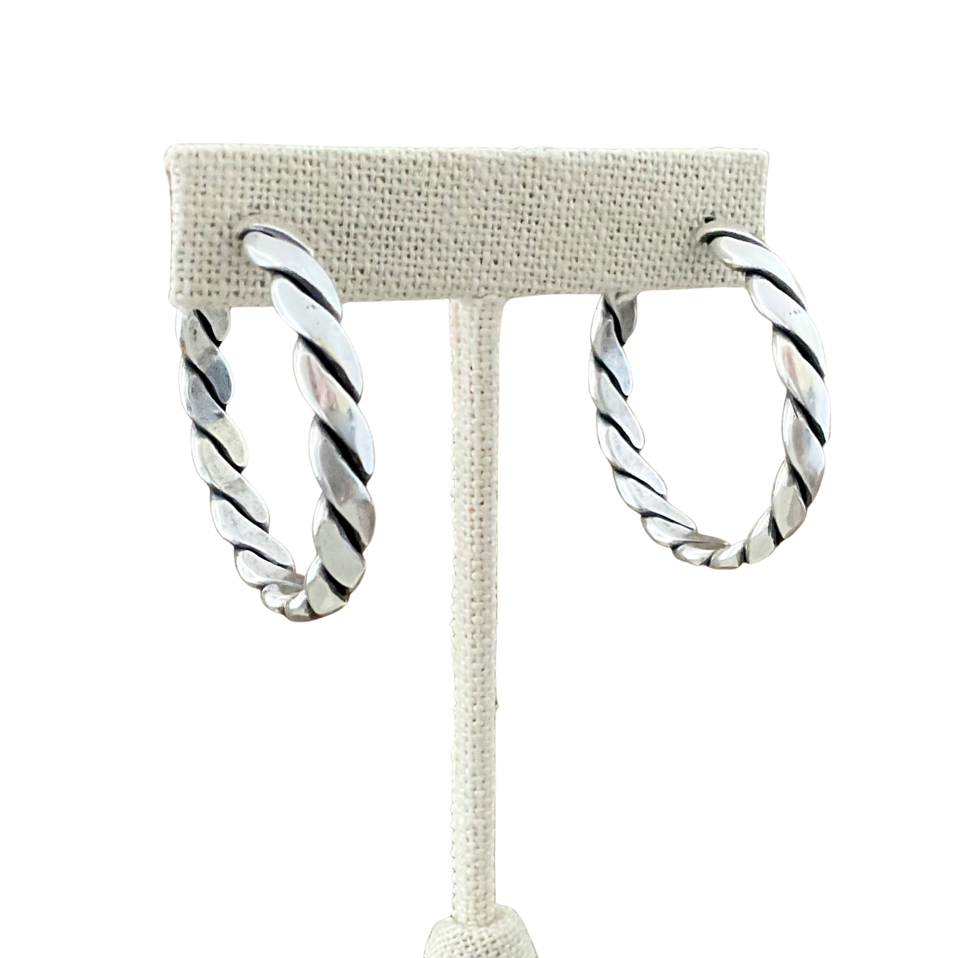 Sterling Plated Medium Vintage Rope Hoop Earrings