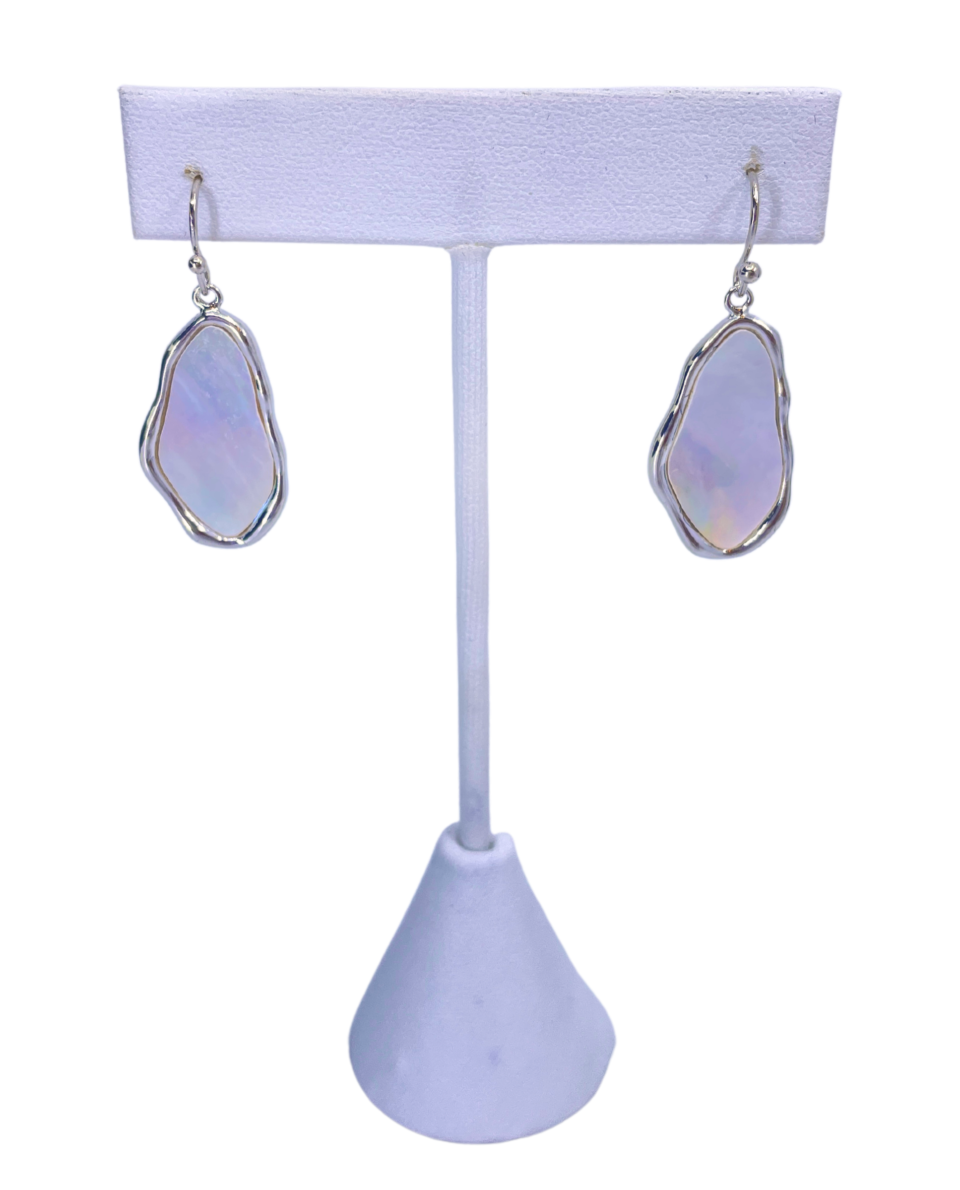 Flat Mother of Pearl & Silver Plated Earrings
