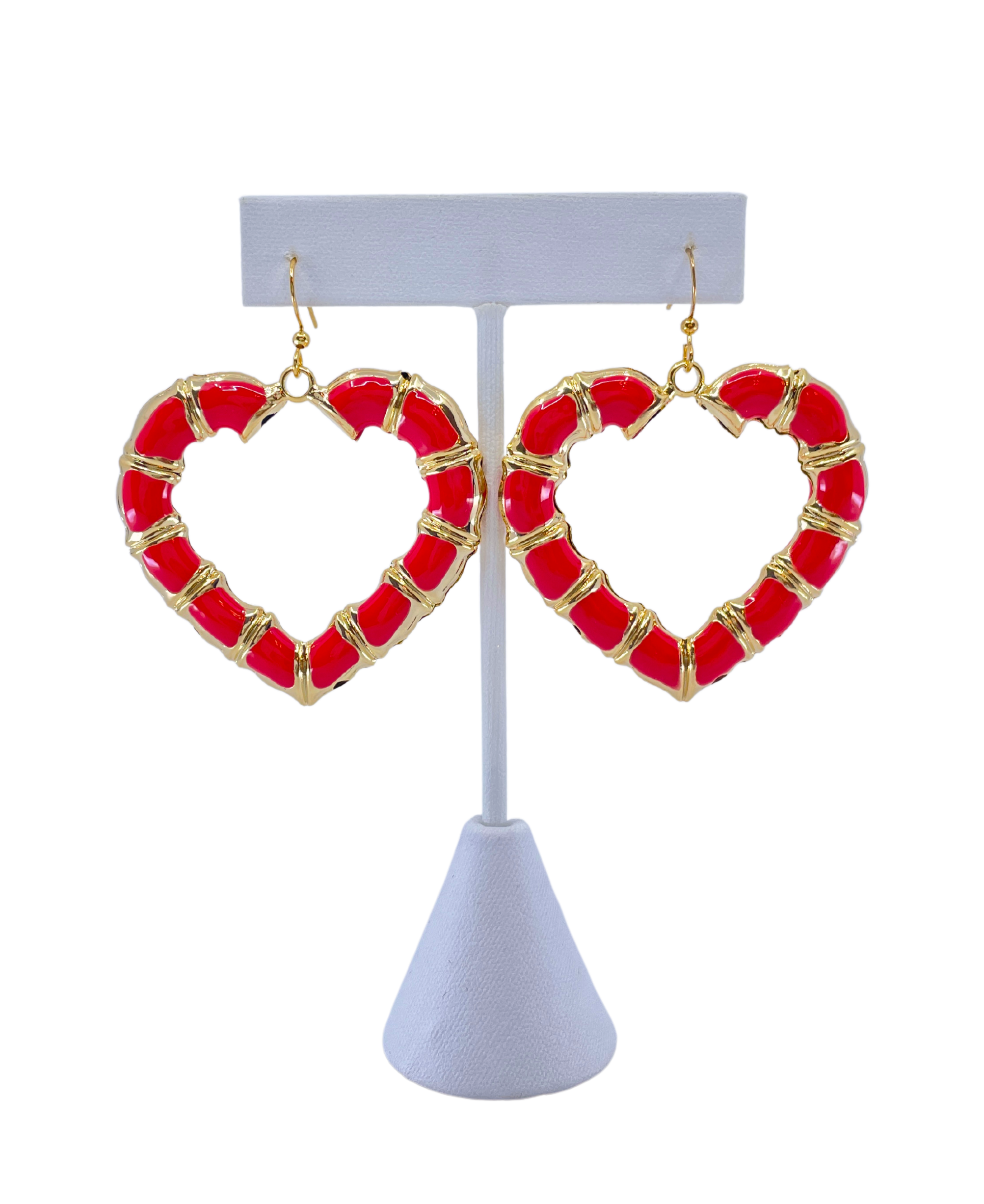 Vintage Enamel Red Heart Earrings
