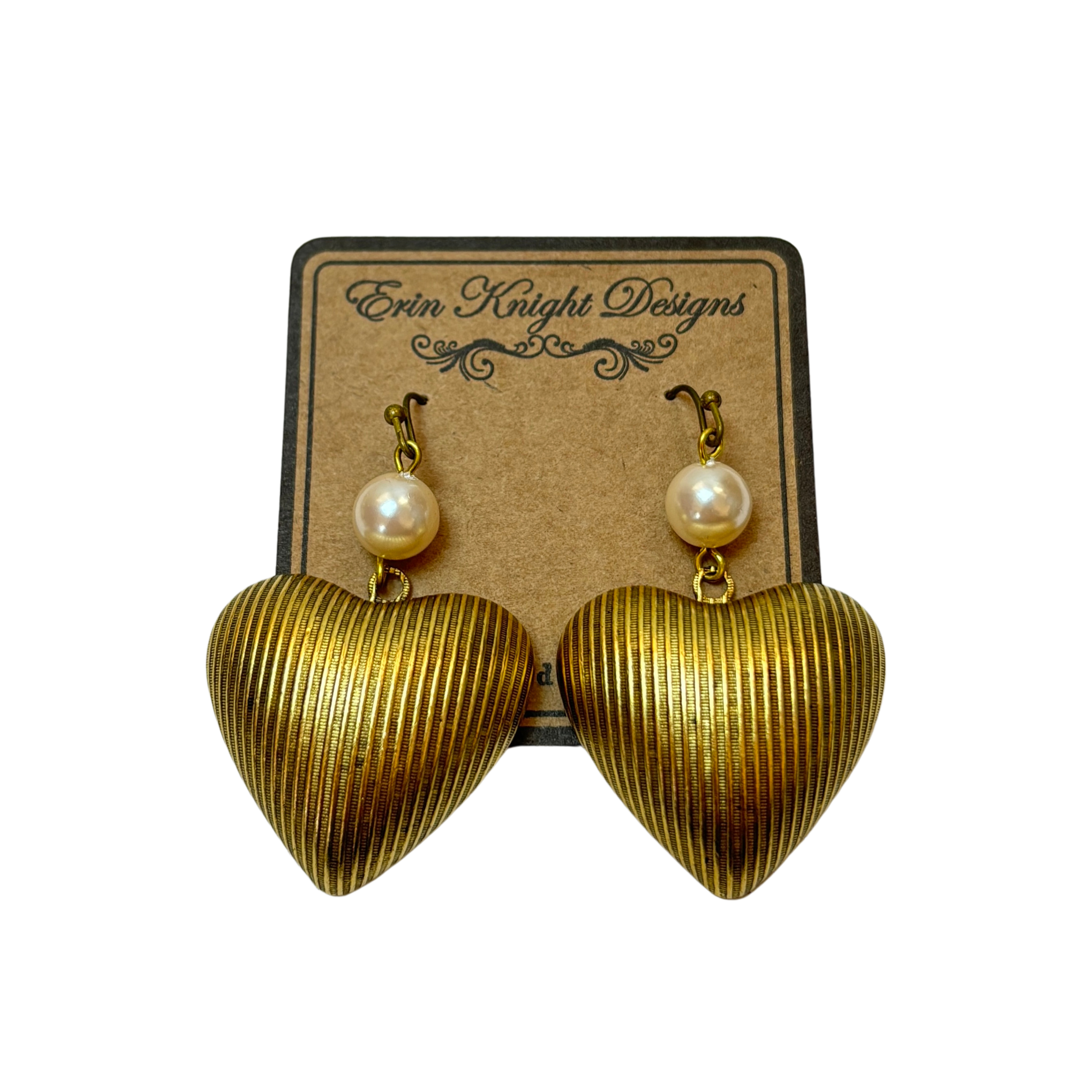 Vintage Heart & Pearl Earrings