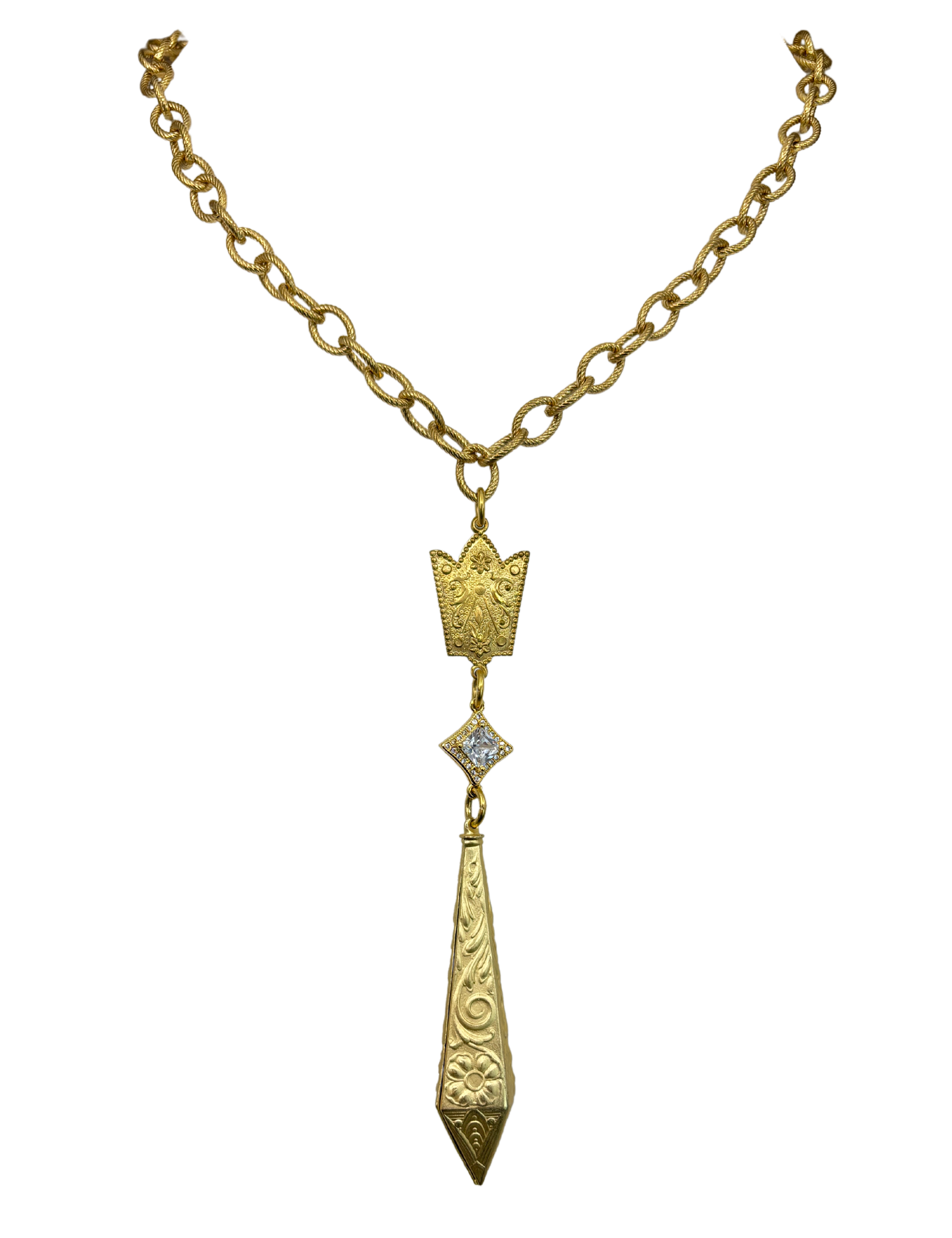Gold Plated Crown & Spike Necklace