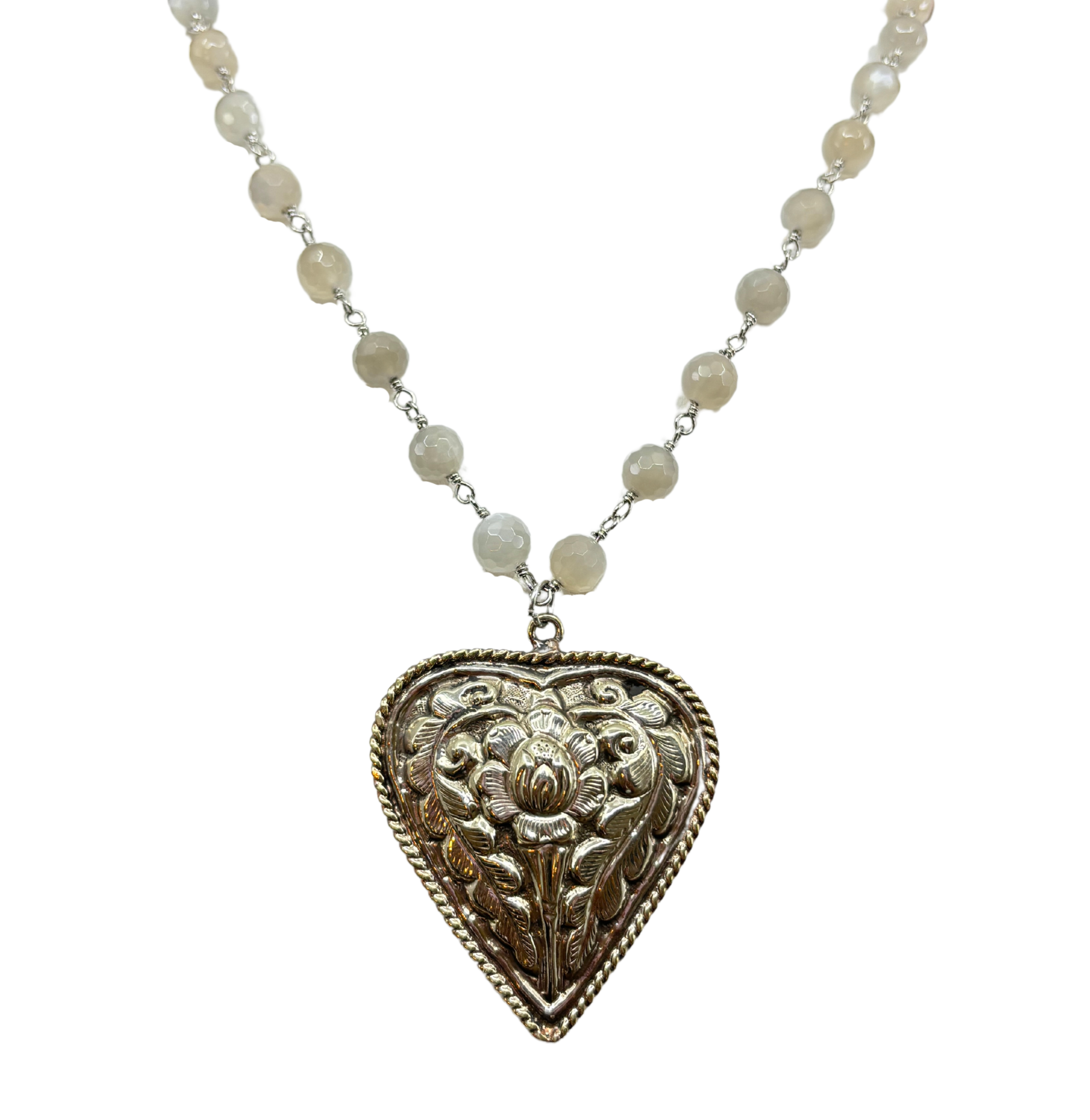 Sterling Plated Floral Heart Necklace