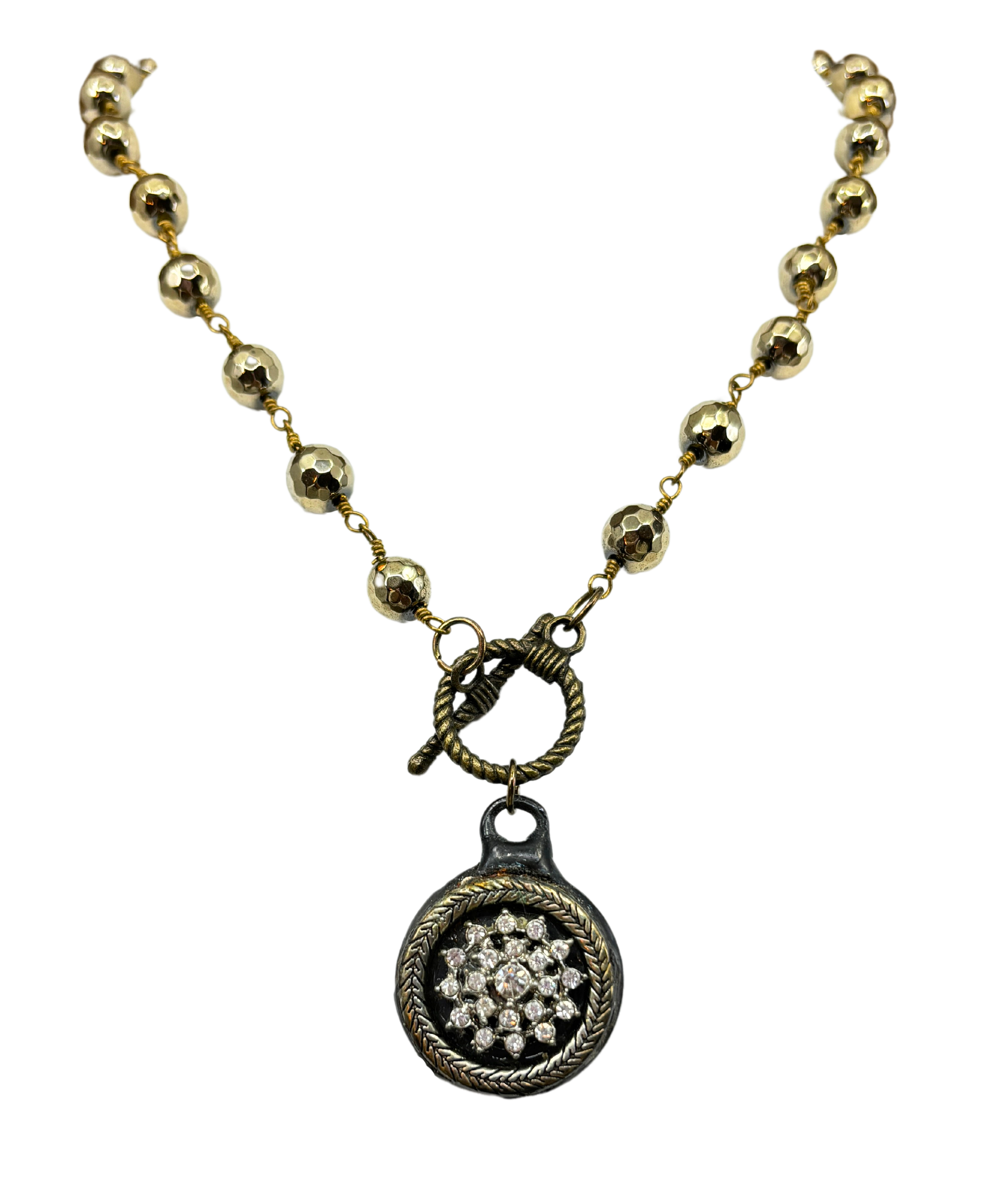 Rhinestone Soldered & Gold Hematite Necklace