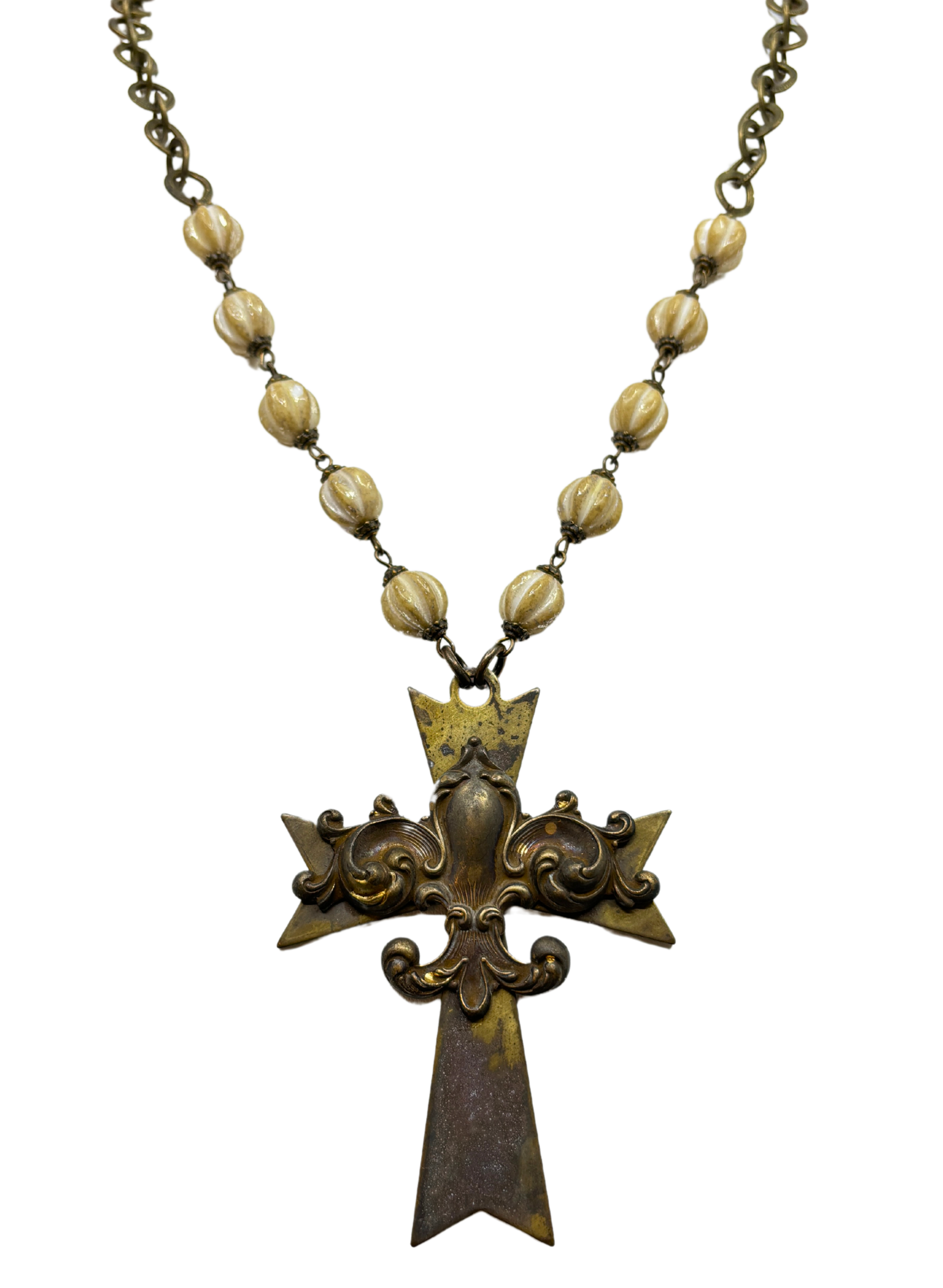 Vintage Fleur-de-Lis Cross Necklace