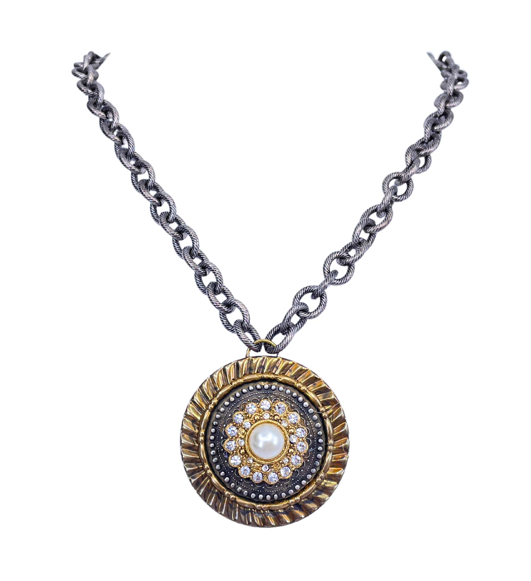 Repurposed Pearl & Rhinestone Earring Pendant Necklace