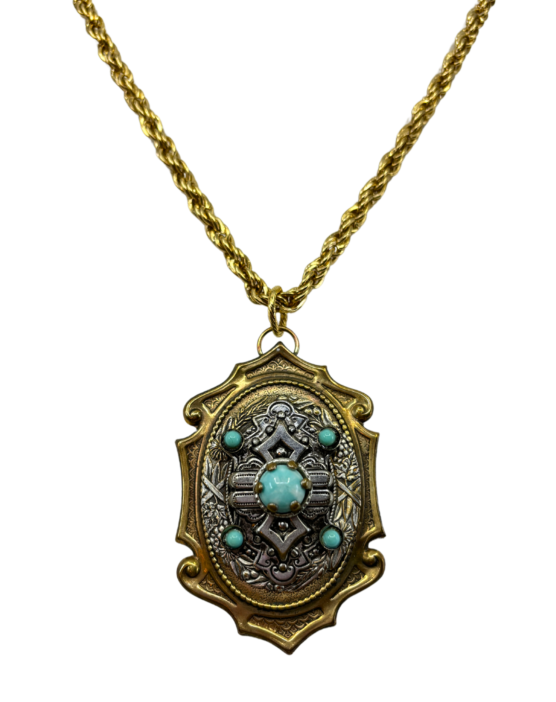 Vintage Turquoise & Gold Scatter Pin Necklace