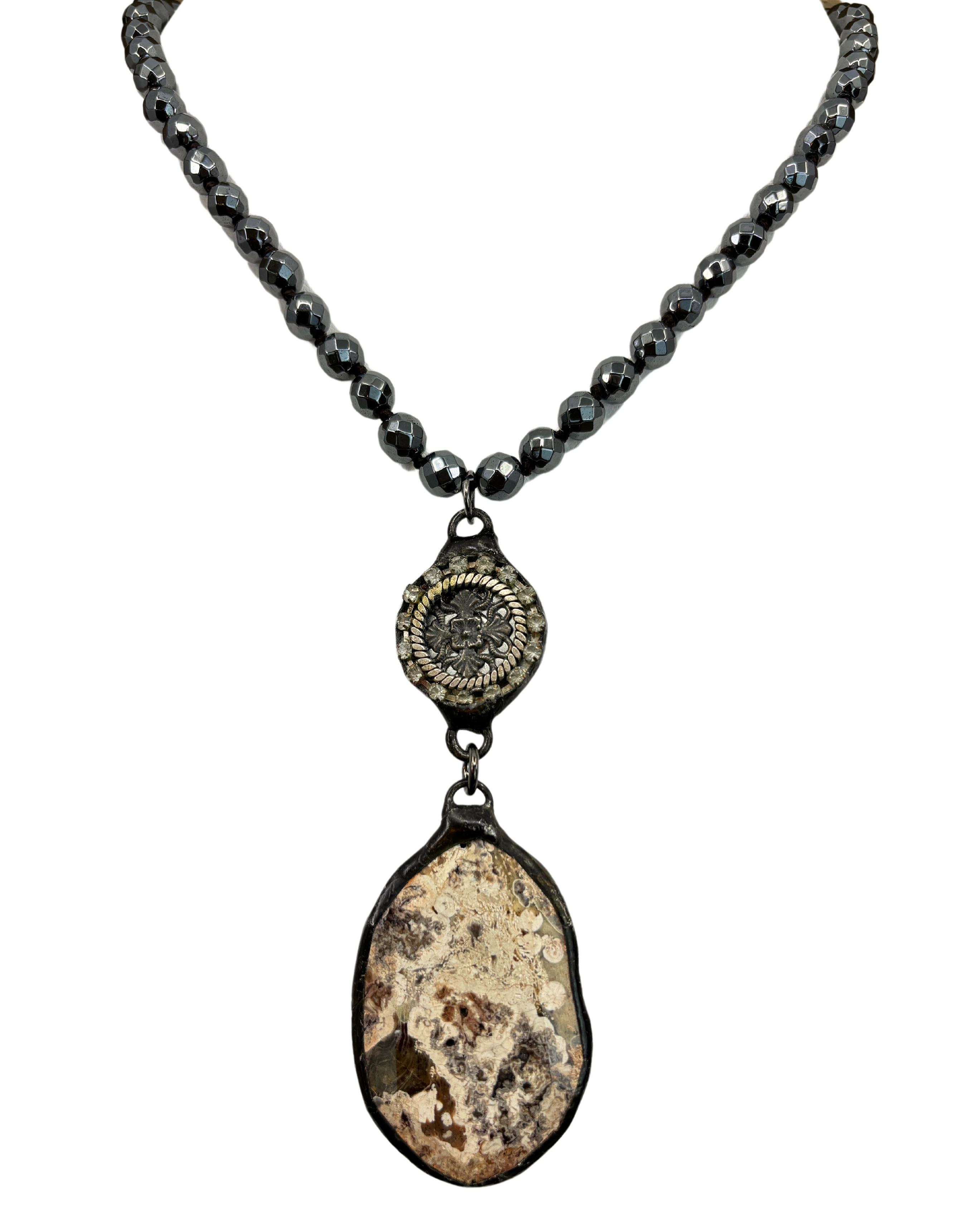 Soldered Stone Pendant & Hematite Necklace
