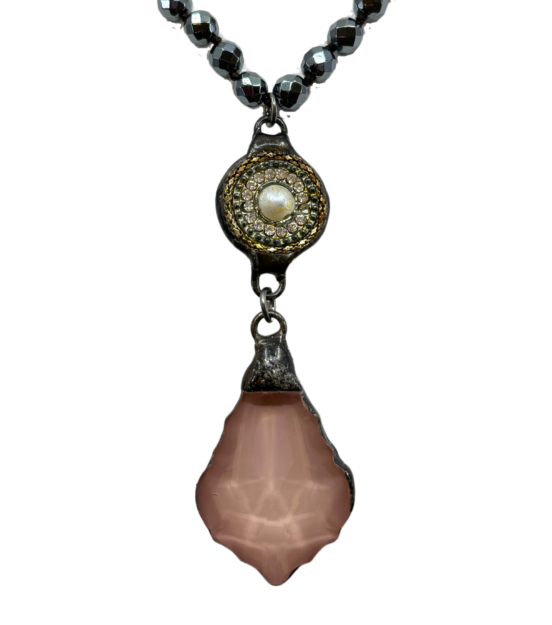Pink Crystal & Hematite Necklace