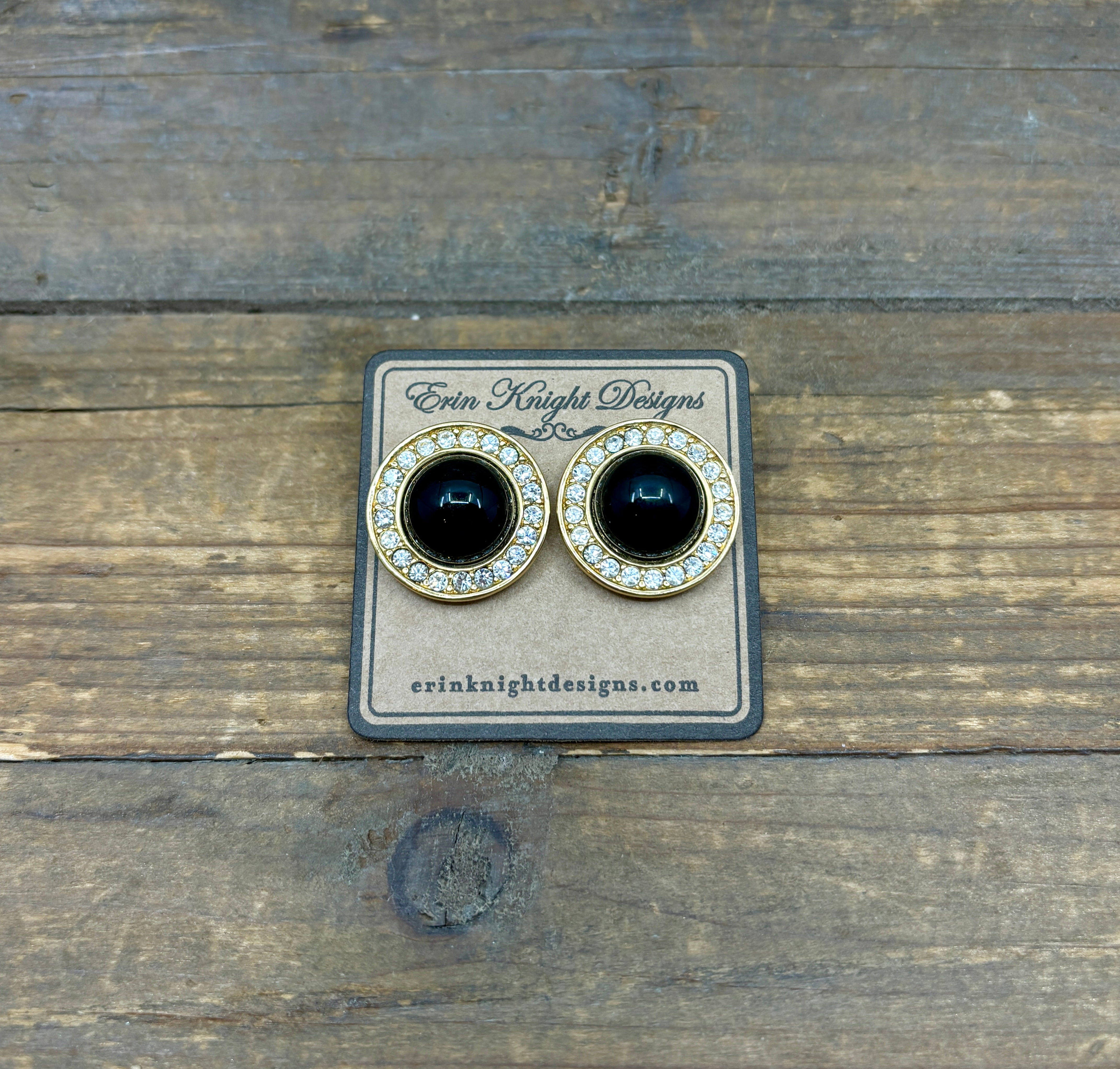 Vintage Rhinestone & Black Bead Stud Earrings