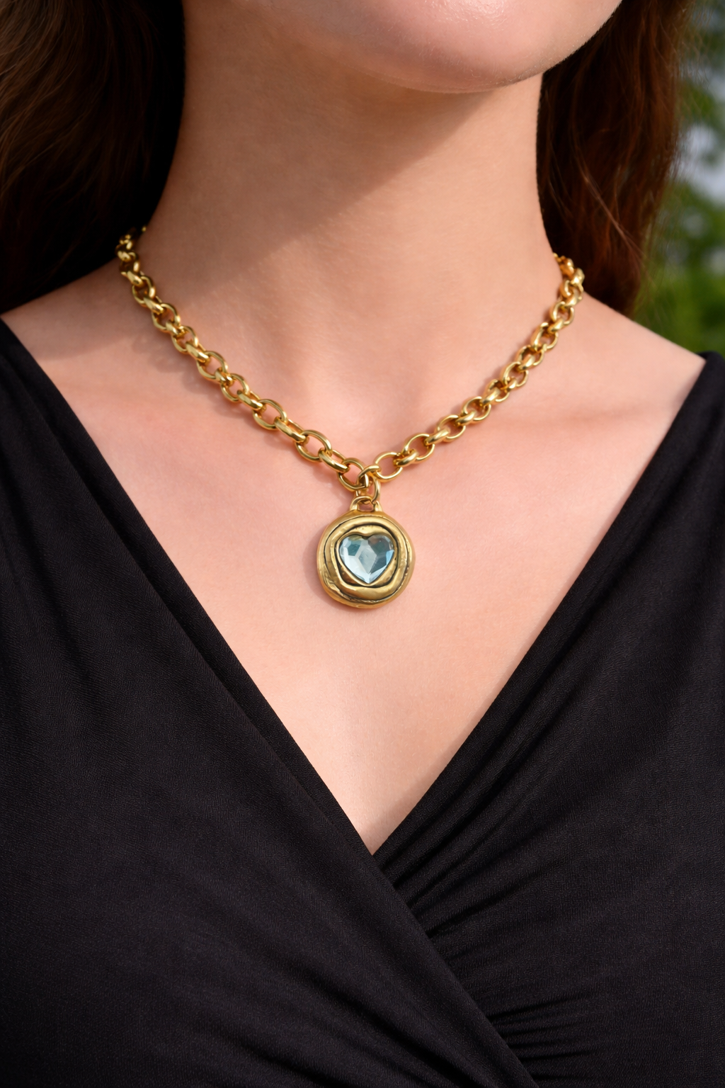 Gold Plated 17" Chain with Swarovski Crystal Heart Pendant
