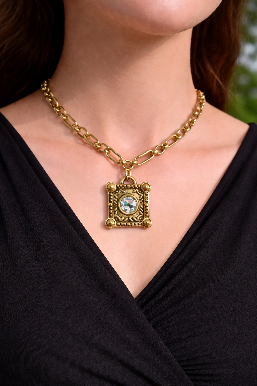 Gold Plated 17" Chain with Swarovski Crystal Pendant