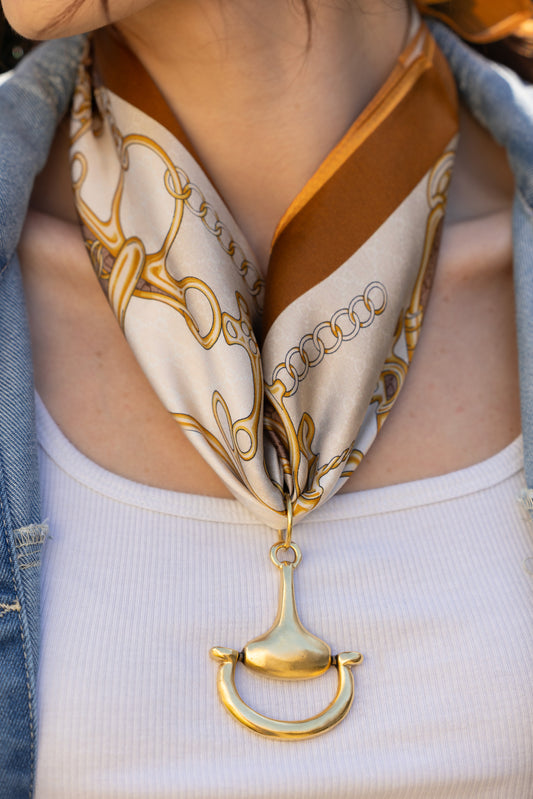 Snaffle and Chain 100% Silk Scarf with choice of Gold or Silver Metal Horse-Bit